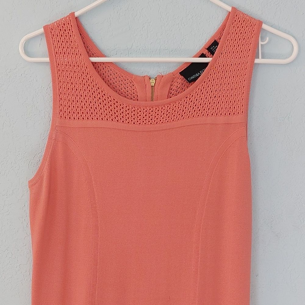 Cynthia Rowley Coral Peach Fit & Flare Crochet Knit Sleeveless Dress Size M - Picture 2 of 10